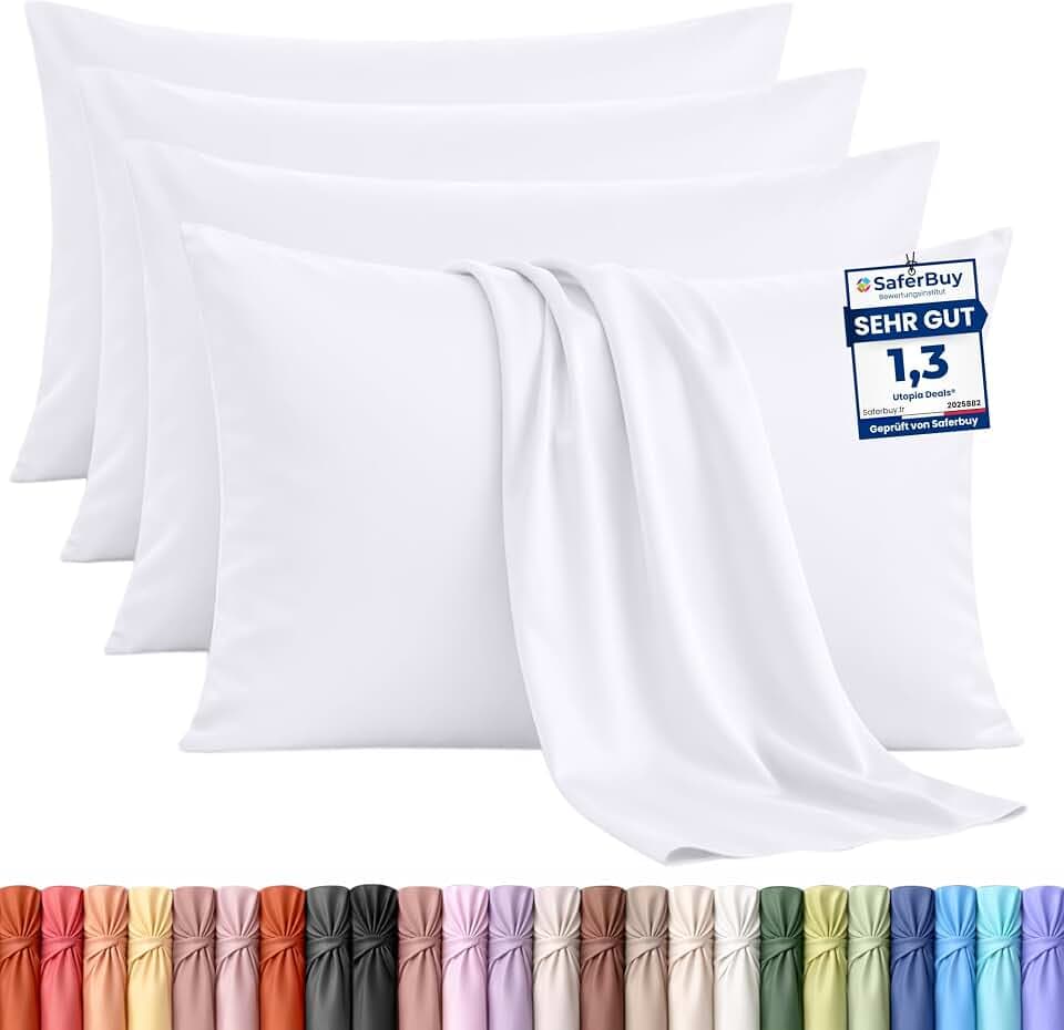 Utopia Bedding Kissenbezug 4er-Set 50 x 80 cm mit Umschlagverschluss, Weiß | 100% Gebürstete Mikrofaser, OEKO-Tex-zertifiziert, knitterfrei und farbecht, Kissen nicht enthalten