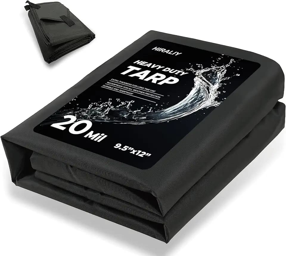HIRALIY 20 Mil Heavy Duty Waterproof Tarp, 9.5x12ft Oxford Fabric, Black