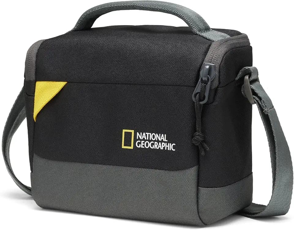 National Geographic Schultertasche Klein, Kameratasche für DSLR und Spiegellose Kameras mit Objektiv und Zubehör, Kabel, Verstellbarer Tragegurt, Ultraleicht, NG E1 2360, Schwarz [Amazon-Exklusiv]