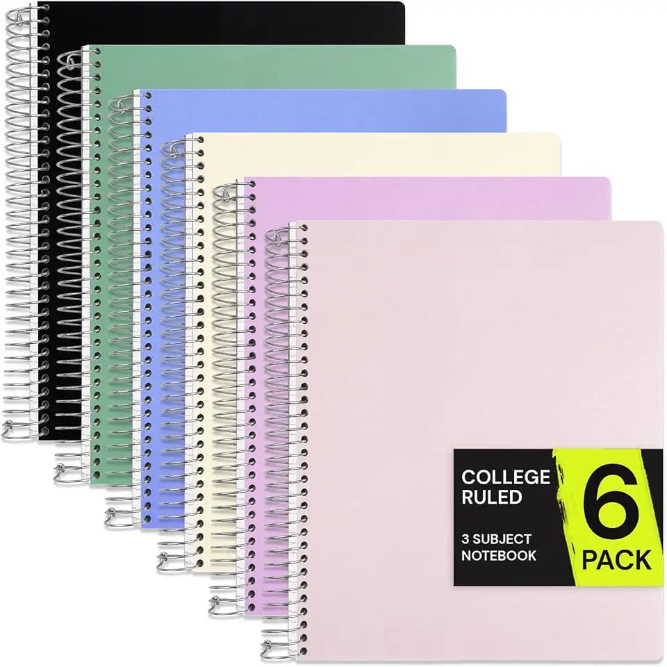 ONAVIA 3 Subject Spiral Notebook College Ruled 6 Pack, 300 Pages, Assorted
