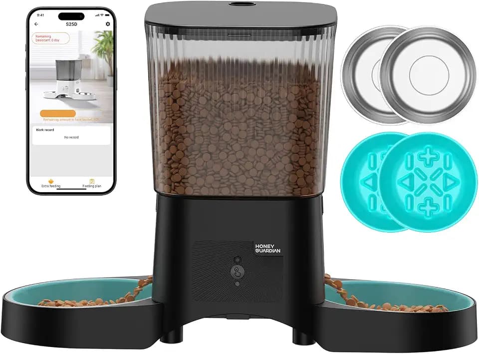 HoneyGuaridan Automatic Cat Feeder for 2 Cats,2.4G/5G WiFi APP Control