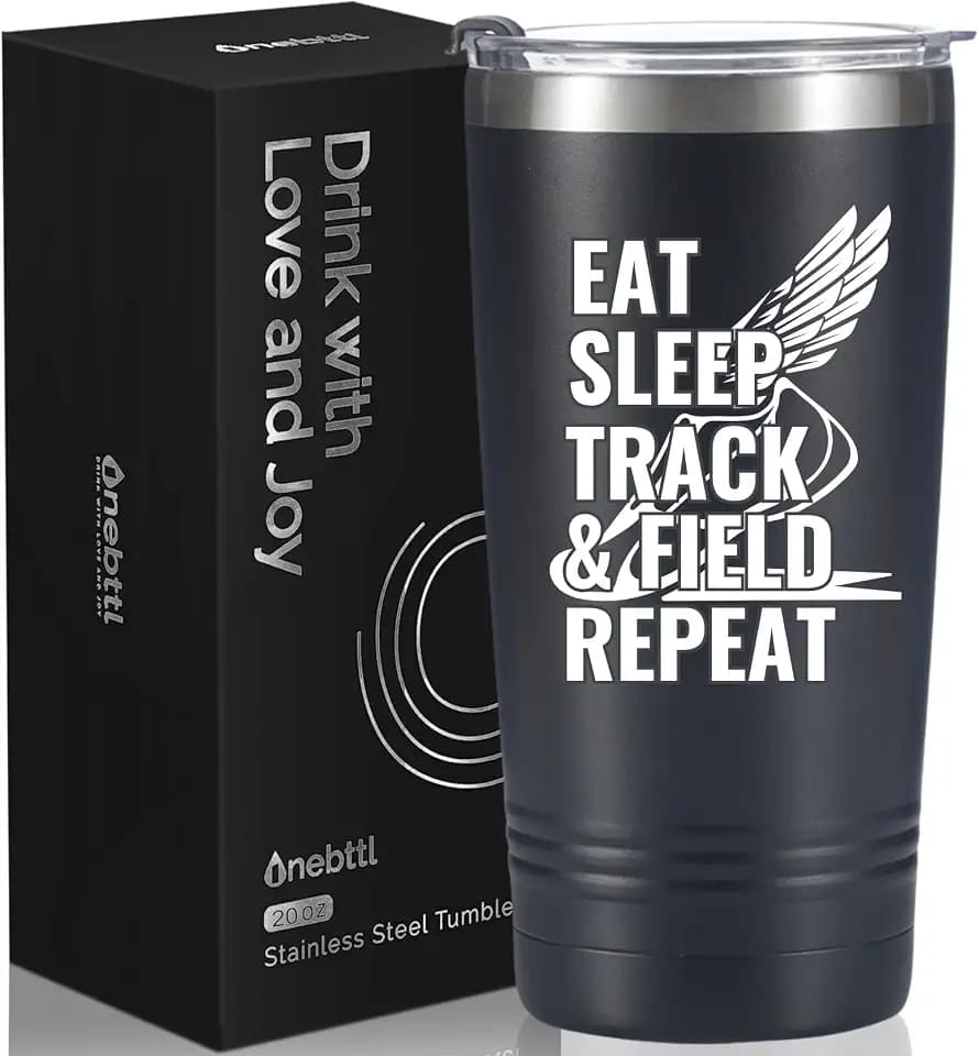 Onebttl Track and Field Gifts for Track and Field Senior, Coach & Athletes, 20oz Stainless Steel Insulated Tumbler, Lid & Straw Included - Black, Repeat