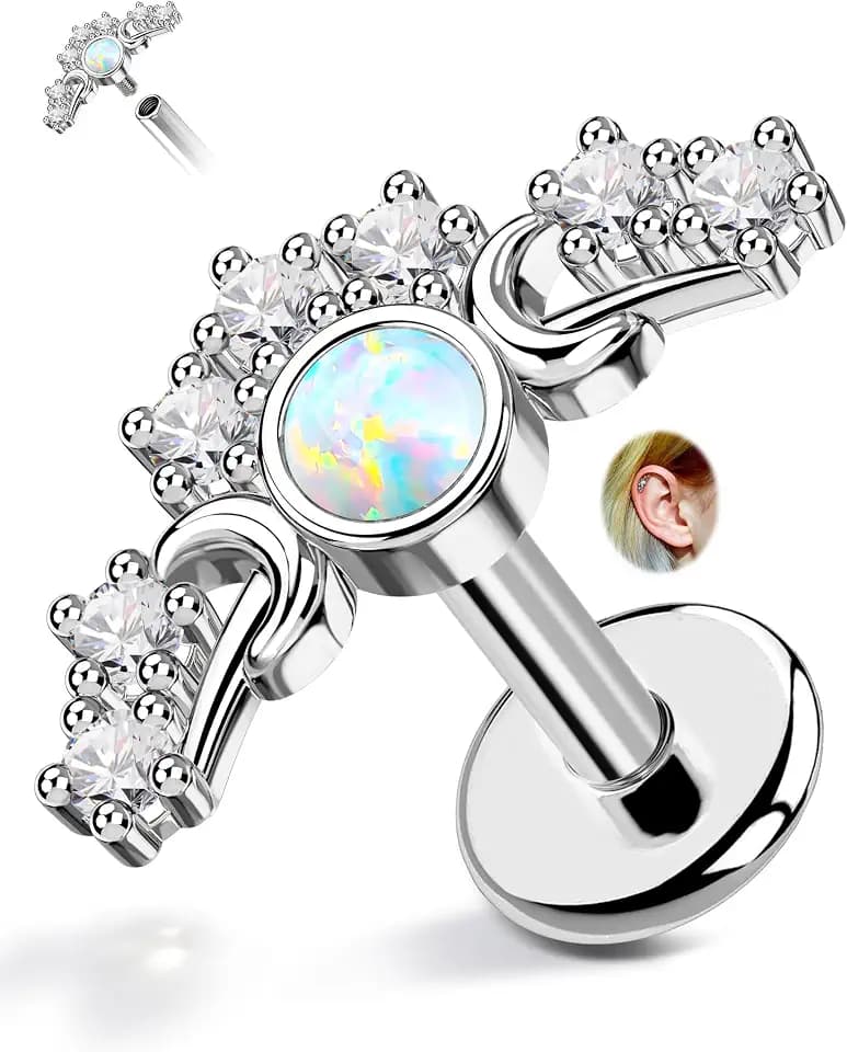 CM Crareesi Mania Moon Phase Helix Stud Earrings 316L Surgical Steel Cartilage Conch Piercing Jewelry 16G Internally Threaded Flat Back Earrings for Labret Stud