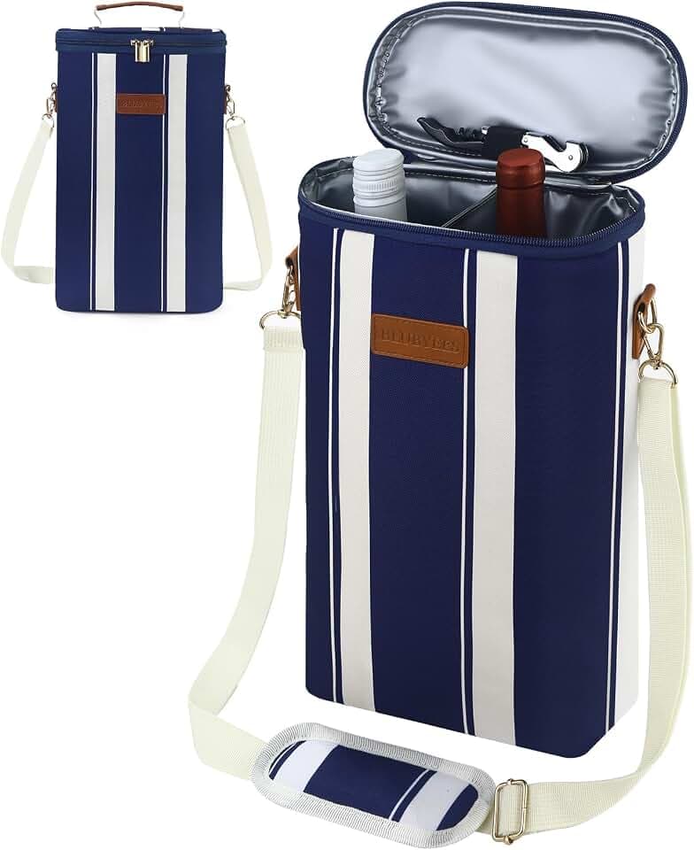 BLUBYEES 2-Bottle Insulated Wine Carrier Tote - Leakproof Padded 900D Oxford Wine Cooler Bag for Travel, Picnics, Beach & Parties - Ideal Wine Gift for Wine Lovers