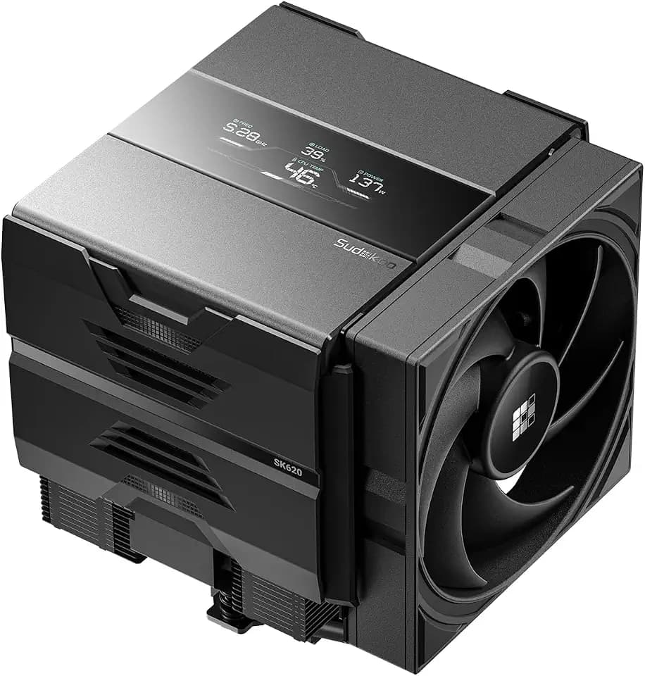 SK620V CPU Air Cooler: 6 Heatpipes Dual Tower CPU Cooler with Digital Display for AM5 Exclusive - Black PC Cooler with 120mm FDB PWM Quiet Fans & Quick Lock Mount