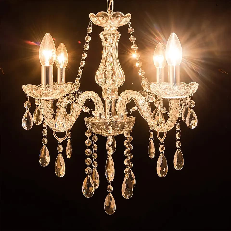 MALOSA Crystal Glass Chandelier 4 Lights Clear Pendant Ceiling Lighting，Classic Vintage Candle Chandeliers for Dining Living Room Fixture