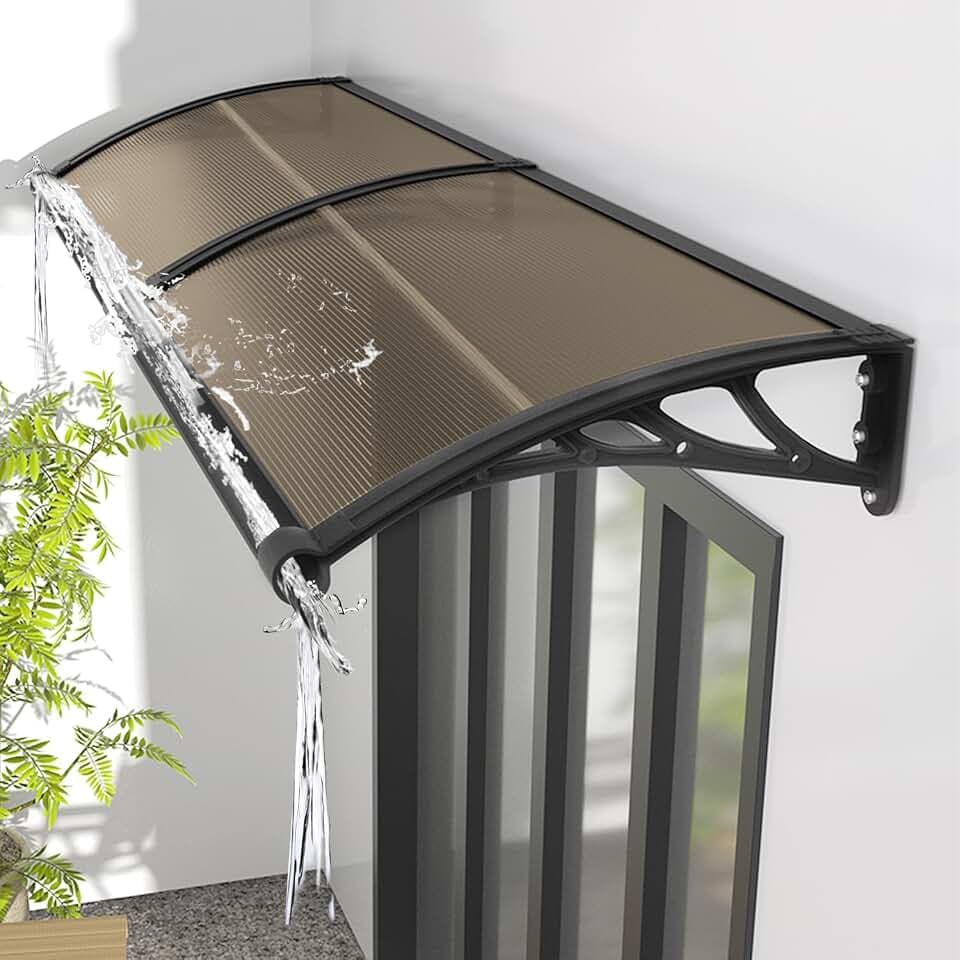 Awning for Door Entrance Window Canopy Exterior with Plastic Steel Bracket UV Rain&Snow Protection,Durable Polycarbonate Canopy for Entrance Balcony 60x120cm/24x48in Brown
