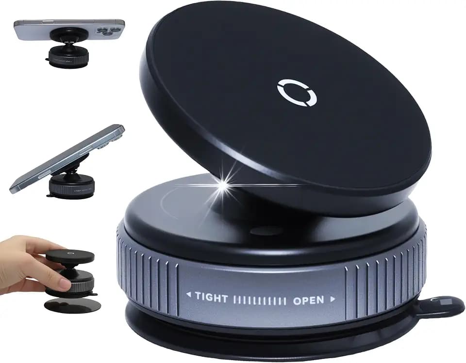 Upgraded Vacuum Suction Magnetic Car Phone Holder for Mag Safe, 360 Adjustable Suction Cup Phone Mount [Ultra-Strong Suction & Magnet], Compatible with iPhone 17 Pro Max/Smooth Surfaces