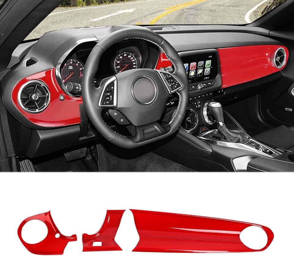 RAZPOY for Camaro Center Console Panel Trim, 3PCS Dashboard Panel Cover Compatible with 2016-2023 Chevy Camaro Interior Accessories, Red (Without HUD)