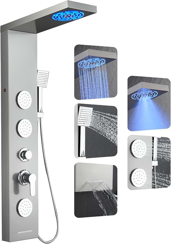 ROVOGO LED Shower Panel Tower System with Lights, 5 Shower Modes, 46.5 Inch