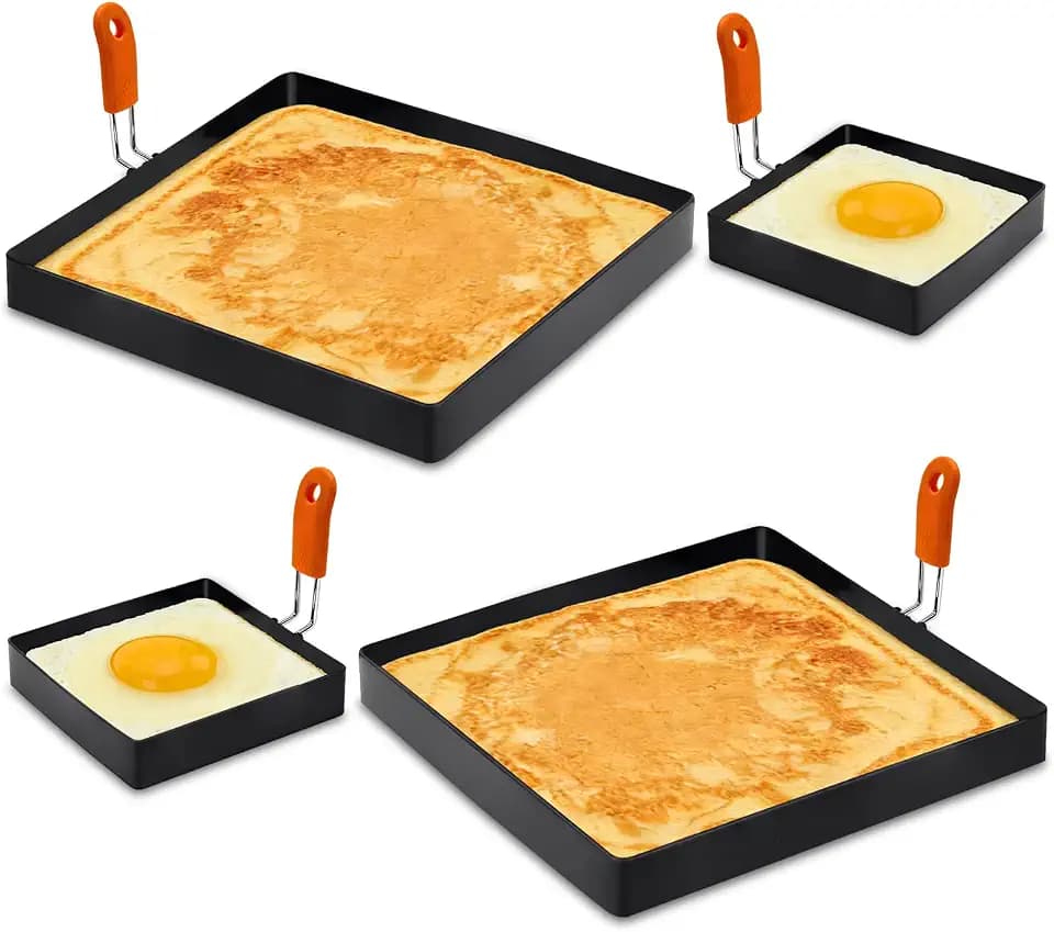4 Pack Professional Square Egg Ring Set, Stainless Steel