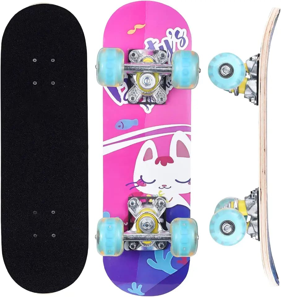 ERNAN Skateboard 17x5 Zoll Komplette für Kinder, komplettes Standard-Skateboards, 7 Schichten Ahorn-Deck, konkaves Skateboard