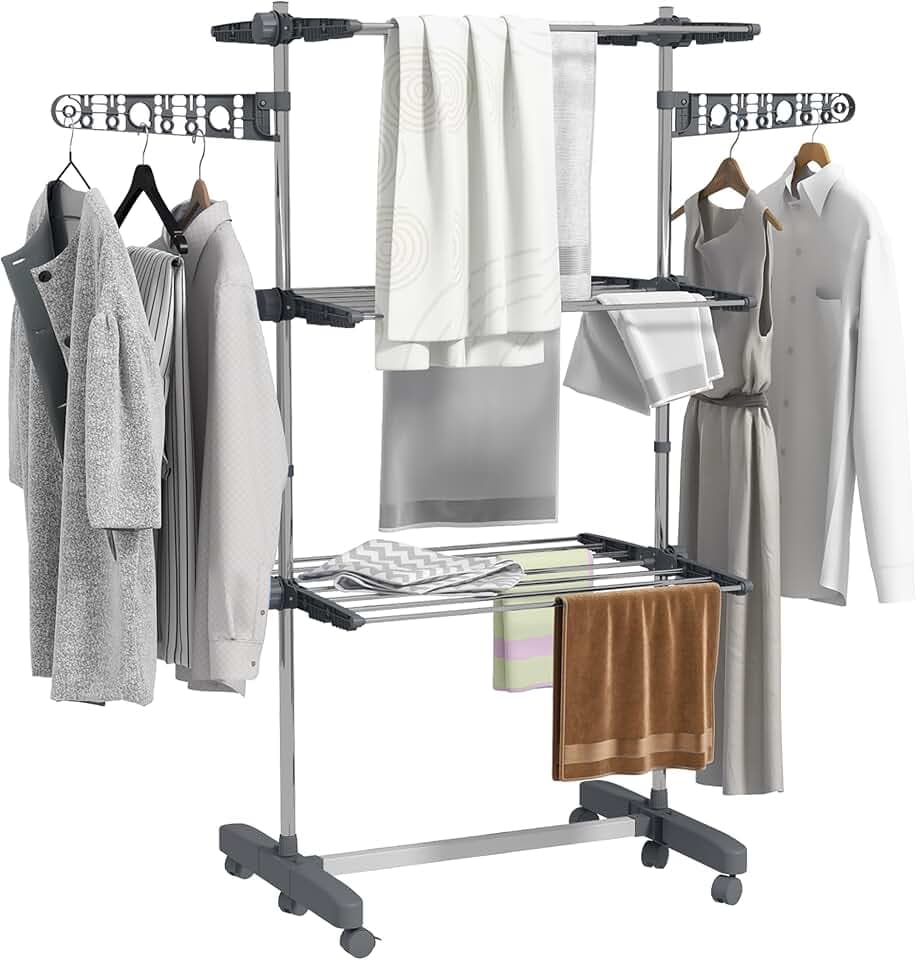 HOMCOM Wäscheständer, faltbar, 3 Ebenen, 142 x 55 x 152 cm, Grau