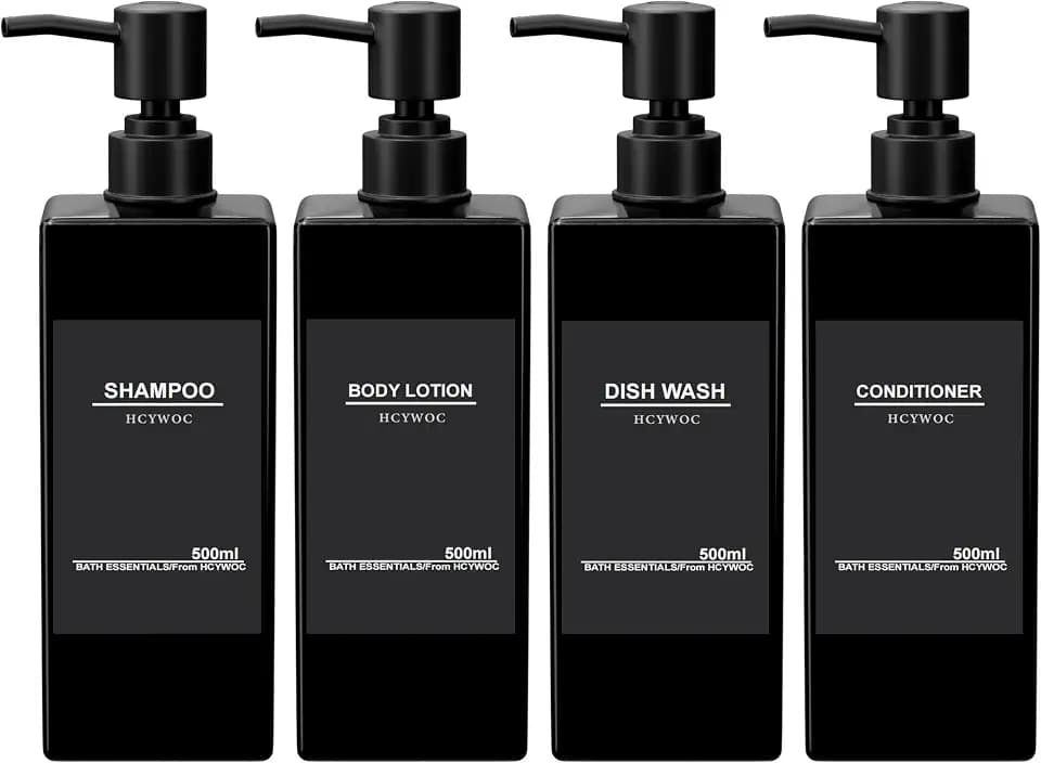 4er Shampoo Flaschen zum Befüllen, 500ML, 32 Wasserdichten Etiketten