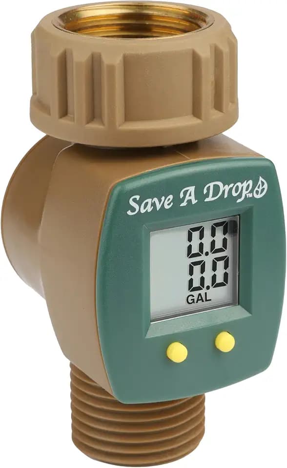 Save A Drop Brass Water Flow Meter| Measure Gallon Usage from an Outdoor Garden Hose | Lawn Sprinkler | Great for Campers | Helps Conserve Water