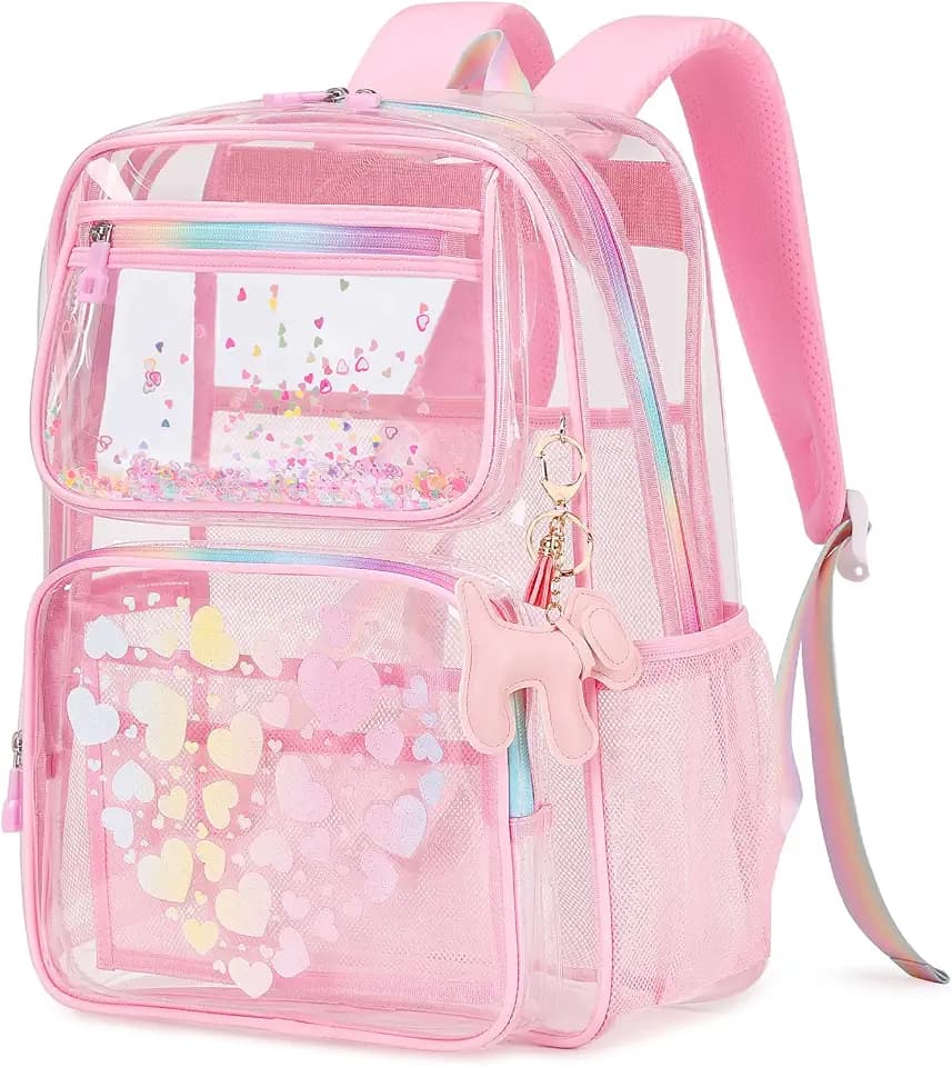 MOONBABY Clear Backpack for School Girls, Heavy Duty TPU Transparent Backpack Stadium Events Approved, Clear Bookbag