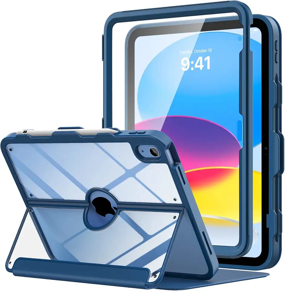 MoKo for iPad (A16) 11th/10th Generation Case with Pencil Holder, Navy Blue