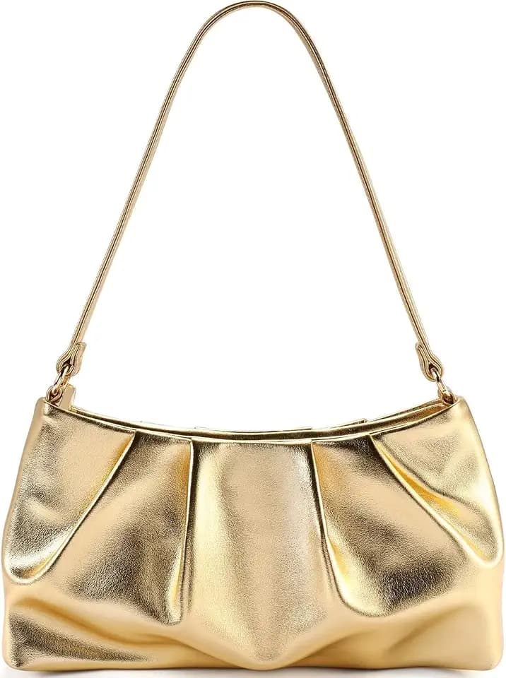 Women's Clutch Purse, Pleated Evening Handbag, Shoulder Bag with Detachable Chain and Shoulder Strap