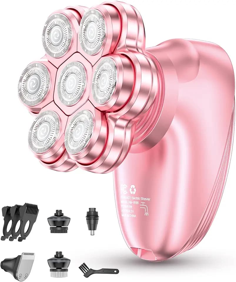 5-in-1 Electric Razors for Women, 7D Magnetic Heads Full Body Shaver, Waterproof Wet Dry Hair Remover with LED Display, Rechargeable Bikini Trimmer for Underarms, Face, Legs, Lips, Arms (Pink)