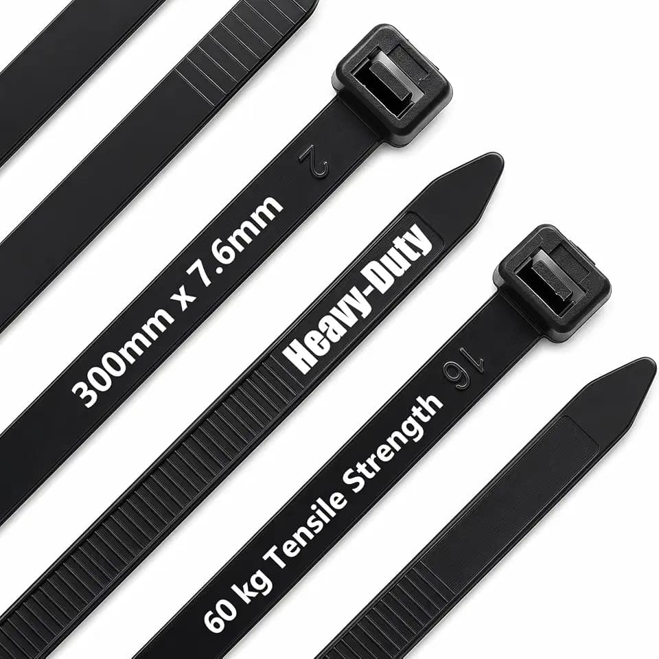 50 Stück Kabelbinder Schwarz 300mm x 7,6mm, Kabelbinder Set Stark