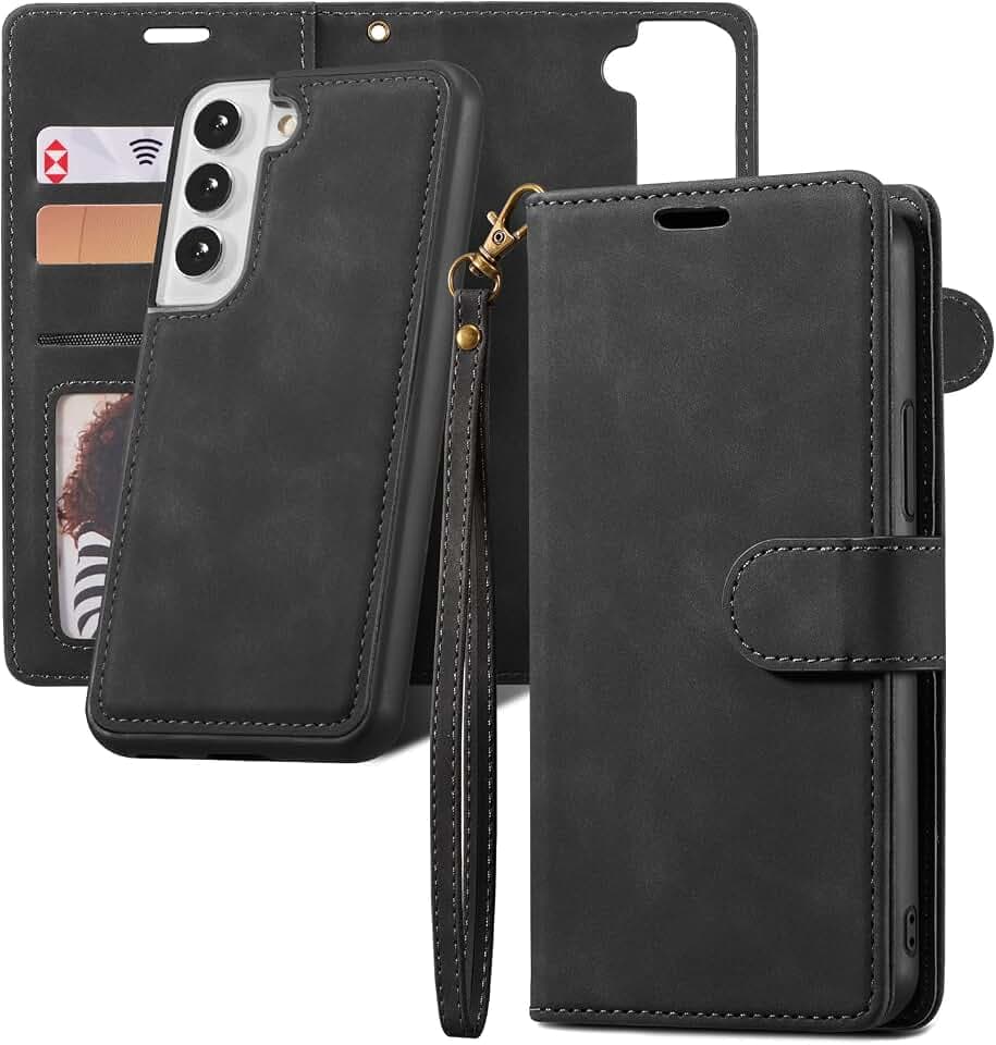QLTYPRI Hülle für Samsung Galaxy S23, Abnehmbare Magnetische Handyhülle Kartenfach Hülle Ständer Flip Klapphülle Schutzhülle Etui Kompatibel mit Samsung Galaxy S23 - Schwarz