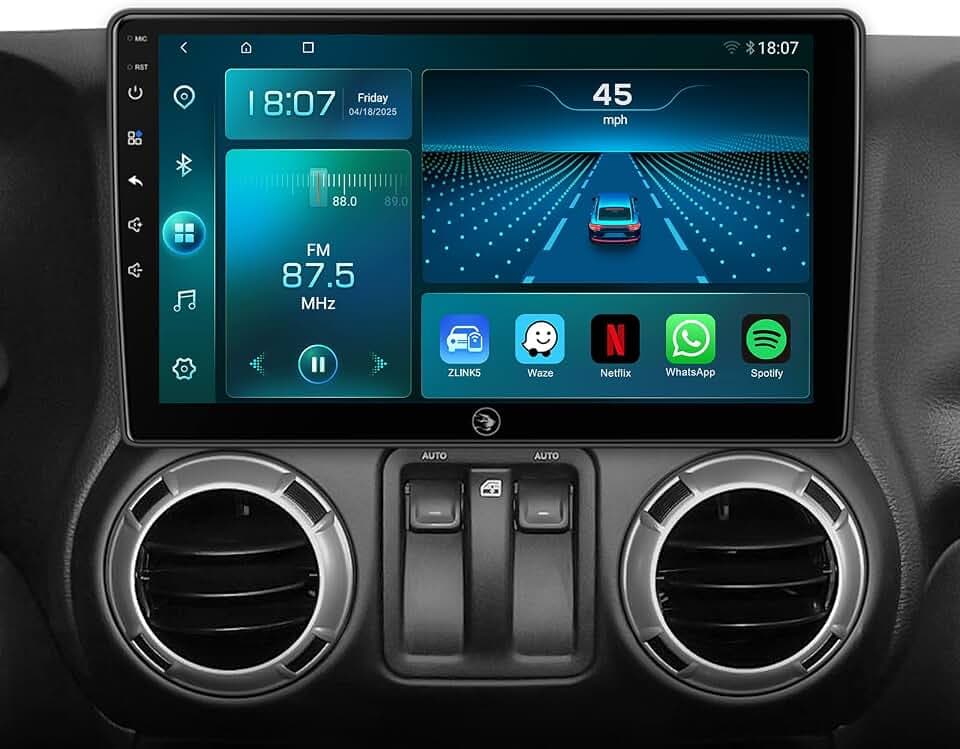 Android Qualcomm (6G+64G) Car Radio for Jeep Wrangler JK(2007-2018) Dodge Ram 1500(2009-2012),with Wireless Carplay Android Auto GPS Navigation Bluetooth WiFi Rear Back Up Camera Stereo Replacement