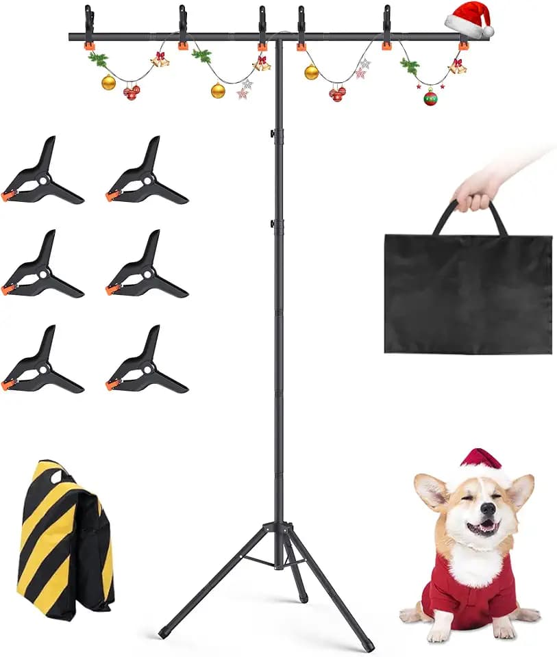 Forlogic Portable T-Shape Backdrop Stand Support Kit 8x5.3ft, Adjustable Photo Green Screen Back Drop Stand for Party, Photography Videography Studio (8×5.3Ft)