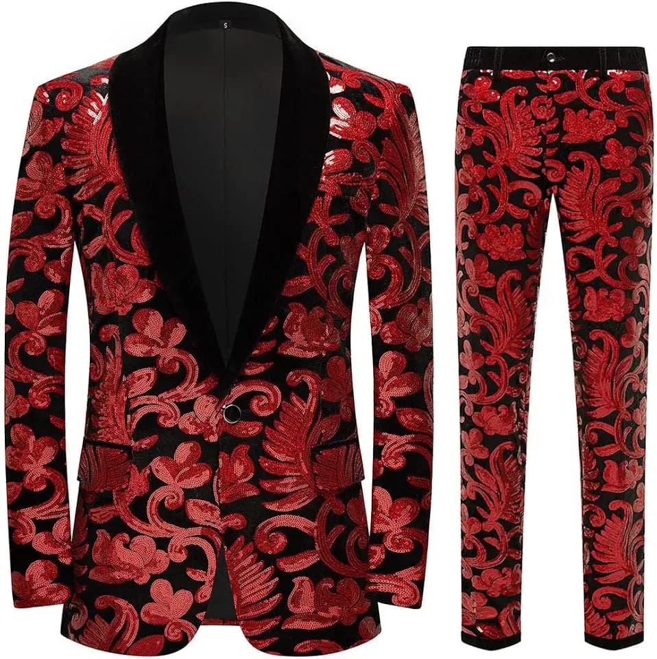 Herren Modische Blumenmuster Pailletten Zweiteiler Set Anzüge