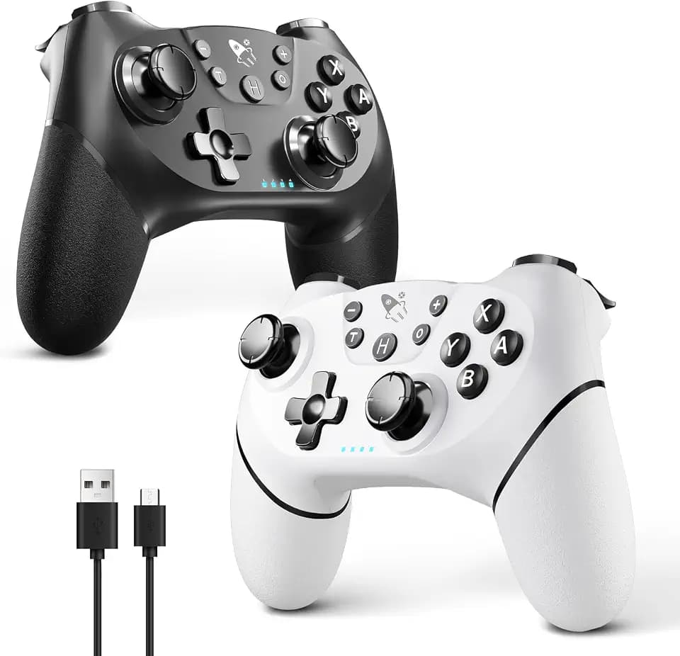AceGamer 2pcs Wireless Controller für Switch 2/1/Lite/OLED, Controller für Switch Pro mit Weckfunktion mit Einer Taste，Pro Gamepad mit Doppel Vibration/Turbo/Screenshot (Schwarz & Weiß)