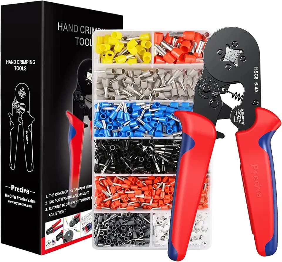 Crimpzange Set, Preciva Aderendhülsenzange mit 1200 Aderendhülsen Set I Aderendhülsenzange selbsteinstellend [Für 0,25-10mm²] I Krimpzange, Crimpzangen, Crimp Zange, Presszange