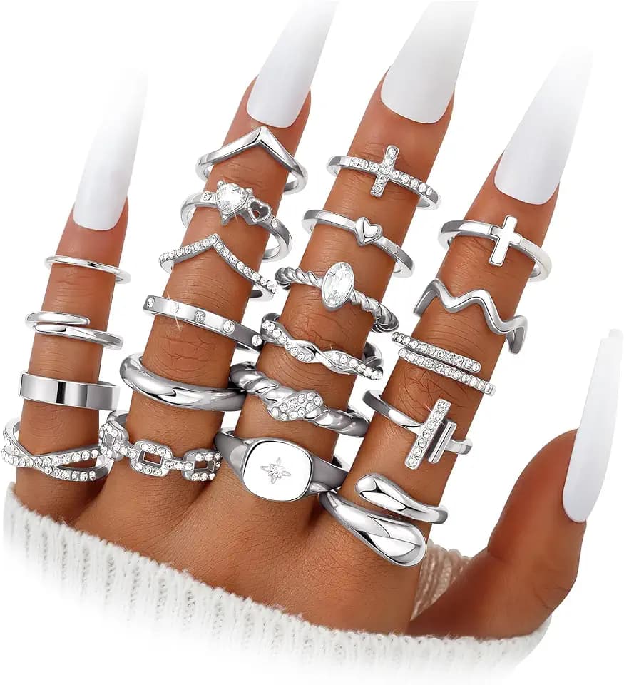 Gold Stackable Rings Set for Women, Gold Plated Chunky Crystal Finger Rings