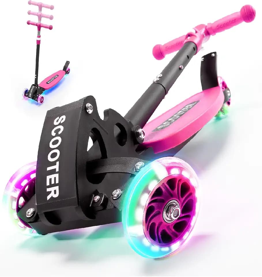 3 Wheel Scooter for Kids Ages 3-12, LED Light-Up Kids Kick Scooter–Portable Foldable, Adjustable Height, Durable Metal Construction, 6" Extra Wide Deck for Outdoor Activities,Child Safety Certified