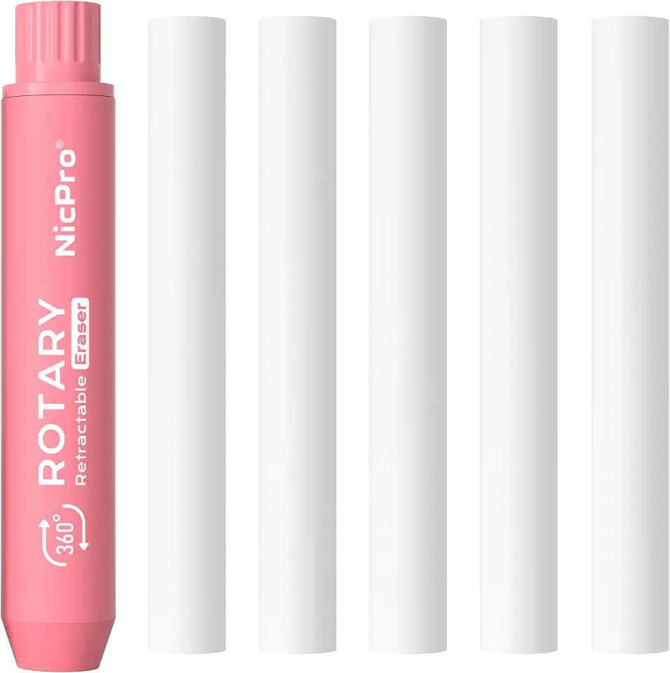 Nicpro Rotary Retractable Eraser with 5 PCS Refills-Pink