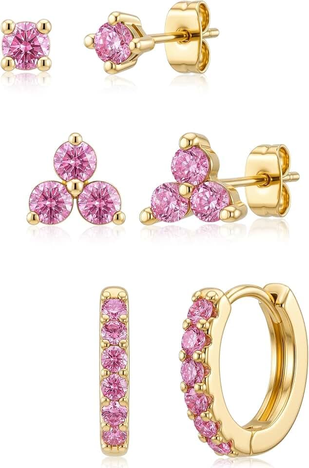 Gokeey Dainty Small Gold Stud Earrings for Women, 14K Gold Plated Mini Tiny Studs Earrings Sets with Hypoallergenic S925 Sterling Silver Post for Sensitive Ears Cute Cartilage Earrings for Multiple Piercing Jewelry