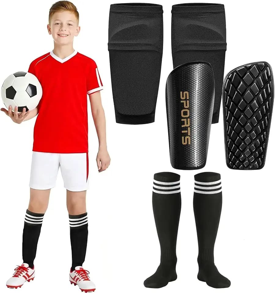 Schienbeinschoner Kinder Fussball, mit Schienbeinärmeln & Fußballsocken für Jungen & Mädchen im Alter von 3–8,8–10,10–12,12-16 Jungen & Mädchen