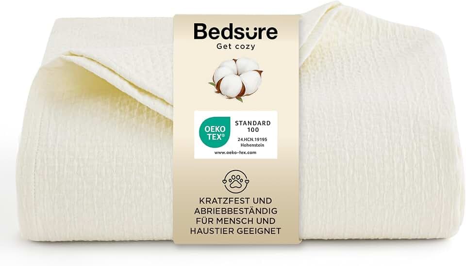 BEDSURE Tagesdecke 100% Baumwolldecke 150x200 - Hundedecke, Weiß