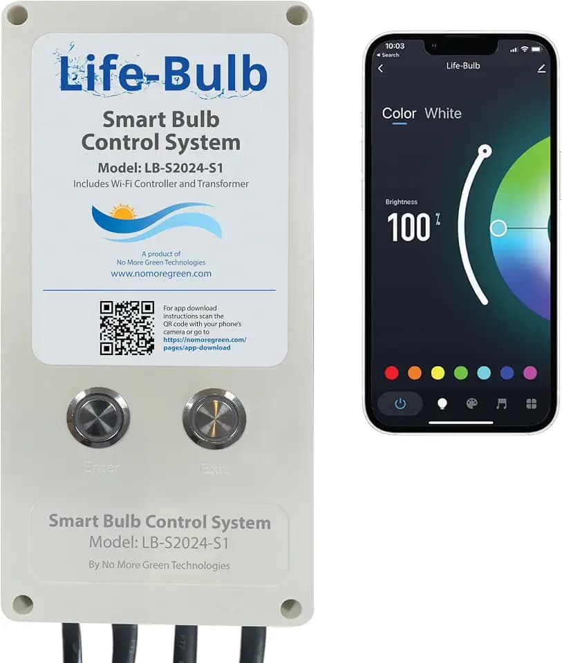 Life-Bulb Smart Bulb Control System | Controls Smart LED Color Changing Pool and Spa Bulbs (Sold Separately) | Works with Remote or Phone App - iOS or Android | Lifetime Replacement Warranty