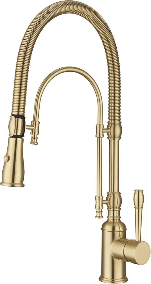 Copper Kitchen Faucet, Single Handle, 360 Swivel High Arc Kitchen Sink Faucet, Brushed Gold Pull Down Kitchen Faucet Solid Brass Handle