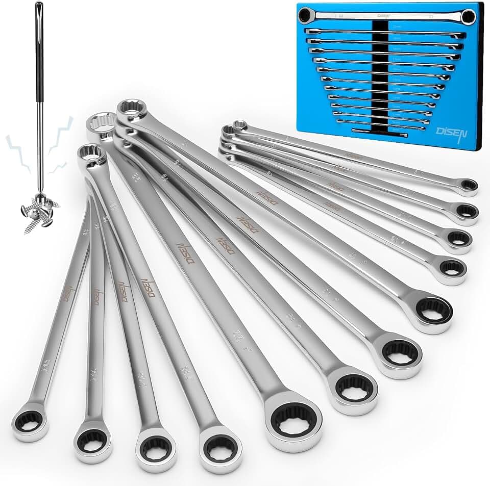 DISEN 12 + 1 PCS Extra Long Ratchet Wrench Set, Metric 8-22mm