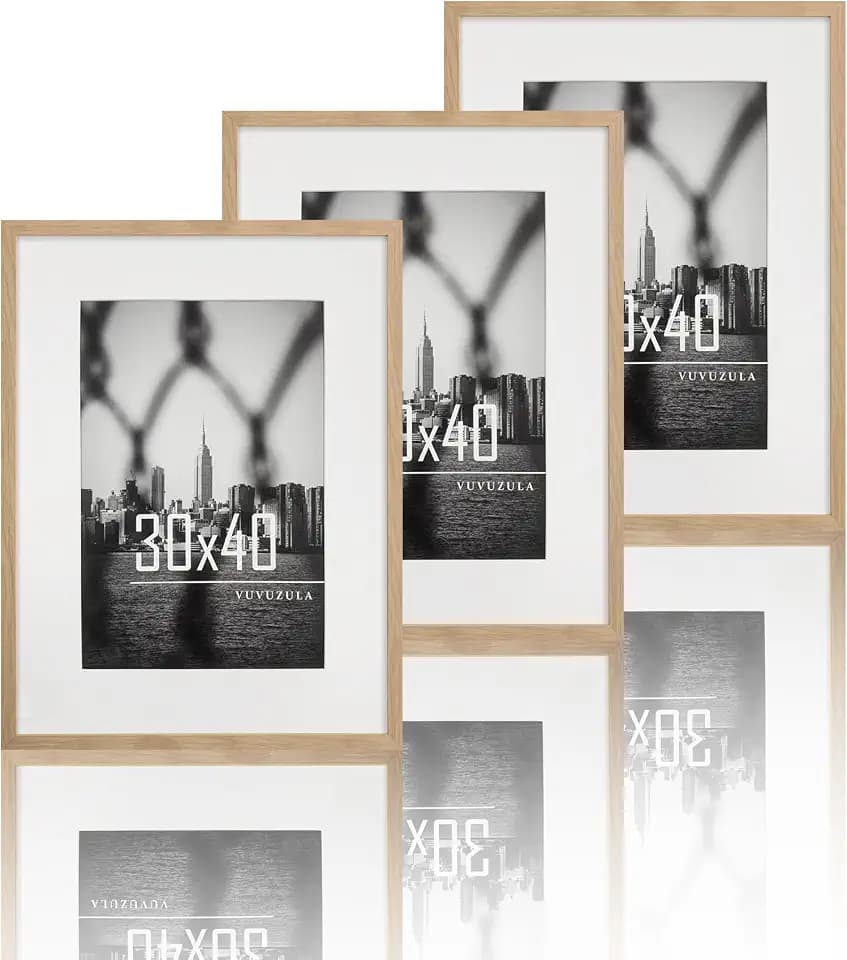 VUVUZULA Bilderrahmen 30x40cm Eiche 3er Set Fotorahmen Holzrahmen Rahmen Natur mit Passepartout Posterrahmen