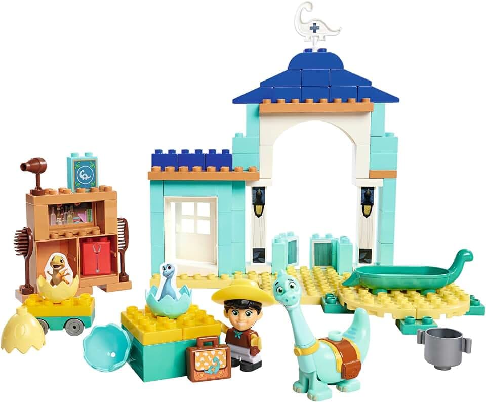 Big-Bloxx - Dino Ranch Pflegestation - großes Spielset (86 Bausteine) für Dino-Krankenhaus mit Brutstätte, Zubehör & Spielfigur Min und Dino Figur Clover, für Kinder von 18 Monate bis 5 Jahre