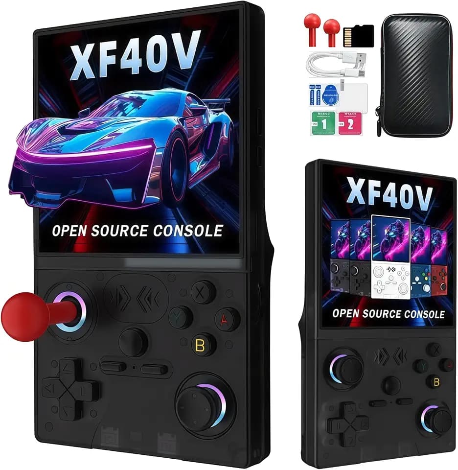XF40V Retro Handheld Game Console, 4.0 Inch IPS HD Screen,Interchangeable Arcade Stick,Linux System, Preloaded Classic Games with Multiple Emulators, 4000mAh Battery,Ideal Gift (Translucent Black)