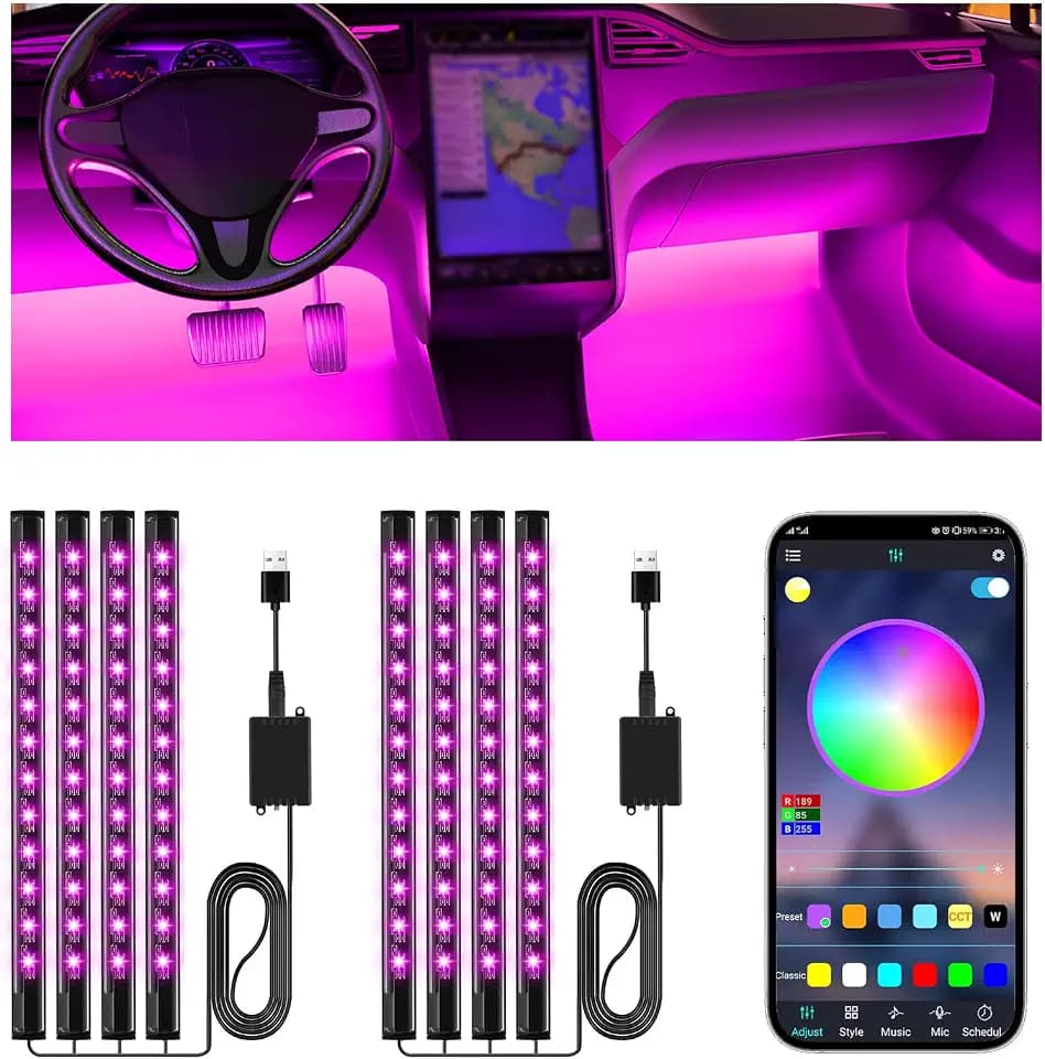 Winzwon 2 Pack Led Lights for Car Accessories Interior, Truck Decor