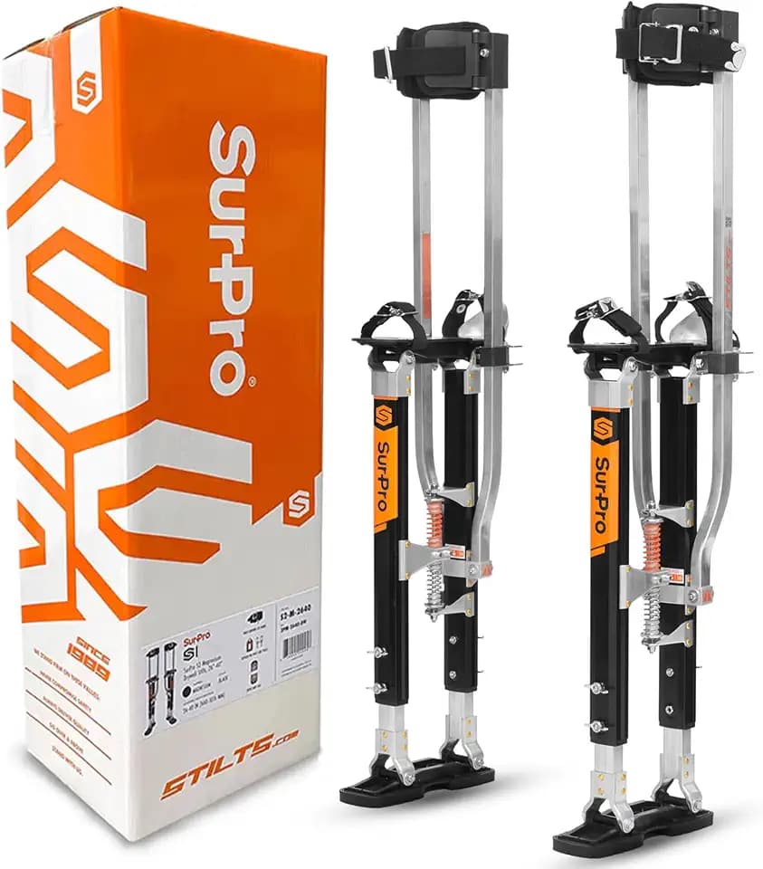 SurPro Double-Sided Drywall Stilts, Magnesium Base, 20” - 30” Height, QuadLock Contractor-Grade Stilts (S2-M-2030) for Drywallers, Painters, Ceiling Work, Stilts Drywall