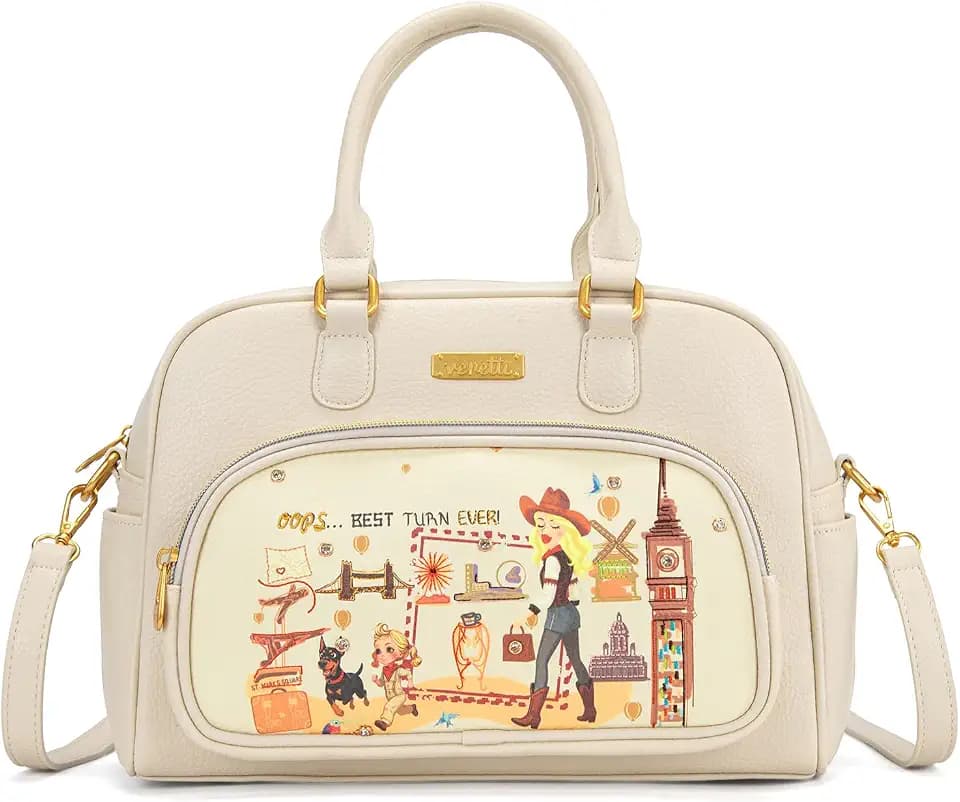 Venetti Satchel Bag for Women Cityscape Illustration Pocketbooks Purses