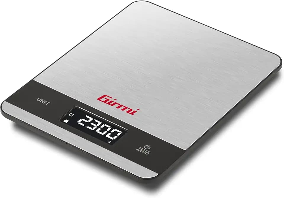 Girmi PS05 Elektronische Küchenwaage, 1 g/5 kg, Platte aus Edelstahl, Display mit hoher Helligkeit, automatische Abschaltung, Tara-Funktion, Fehleranzeigen, Display 50 x 22