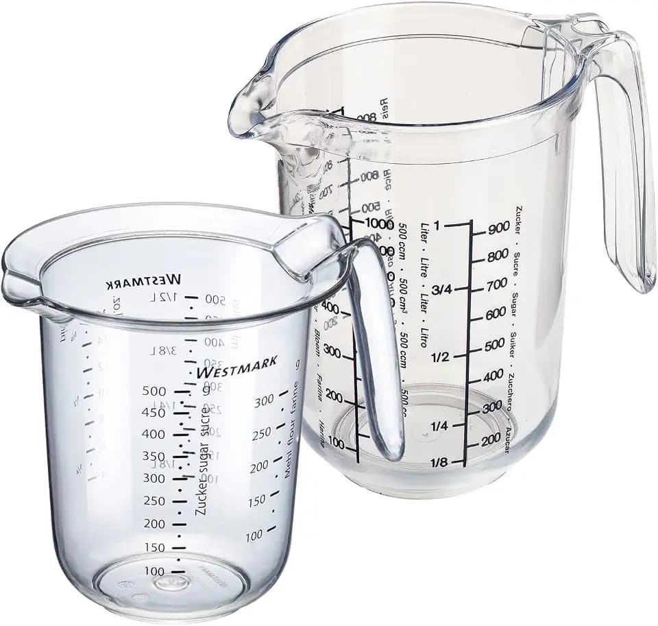 Westmark Set 2tlg., Messkannen 0,5 l und 1 l , mehrsprachige Messskalen, Kunststoff, Gerda, 306422E6, Klar