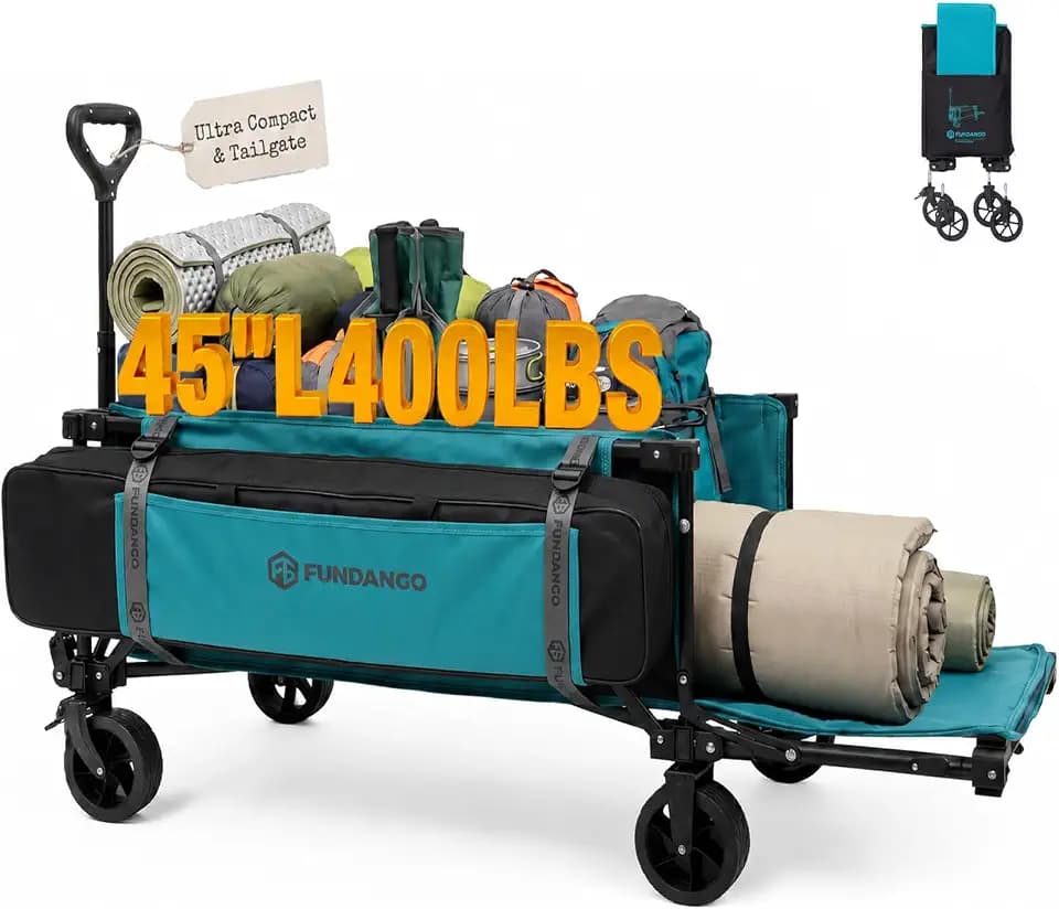 FUNDANGO Extra Long Collapsible Wagon with Tailgate and All-Terrain Wheels