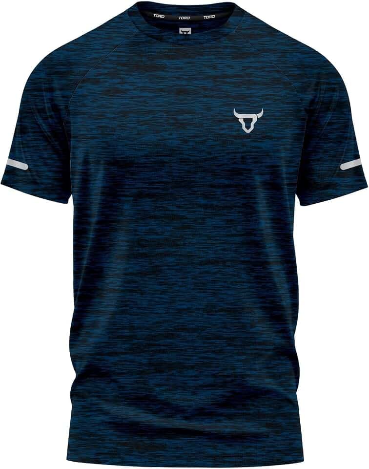 Herren-T-Shirt, hochwertiges T-Shirt mit Melange-Effekt, reflektierendes Logo, bequeme Passform, athletische Passform, feuchtigkeitsableitend, Sportstil-T-Shirts