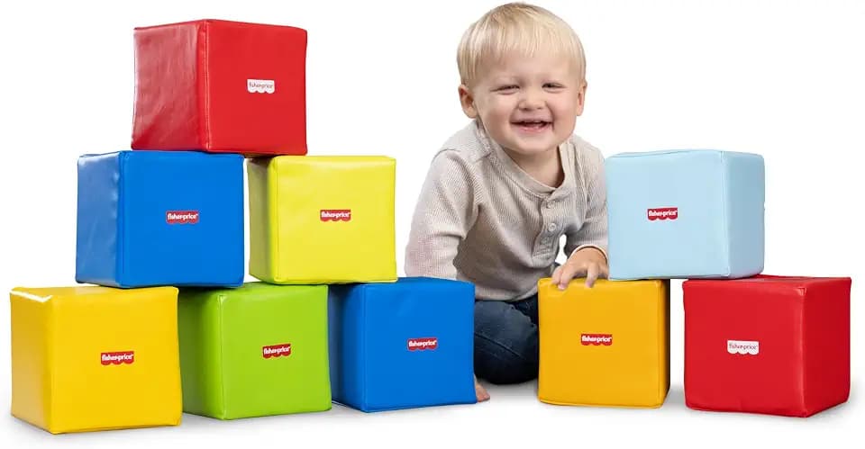 Fisher-Price™ Toddler Soft Foam Building Blocks – 9 Large Colorful Stacking Blocks for Toddlers 2+ – Lightweight Preschool Learning Toy
